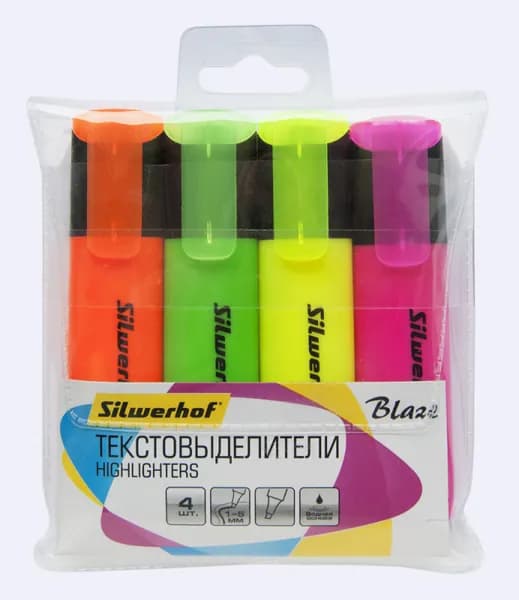 Набор текстовыделителей Silwerhof Blaze скошенный наконечник линия 1-5мм 4цвета