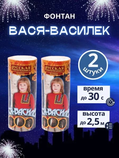 Фонтан пиротехнический "Вася-василек", 2 штуки, бренд "Русская Пиротехника"