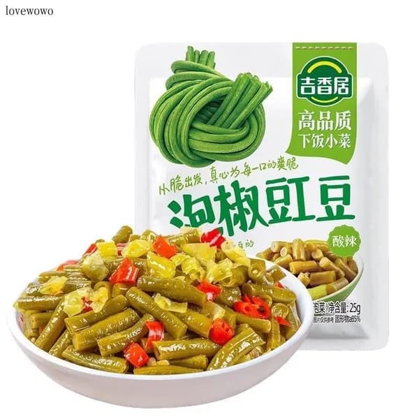Кисло-острая маринованная фасоль Jixiangju с перцем чили, Сычуаньская закуска, 80 г