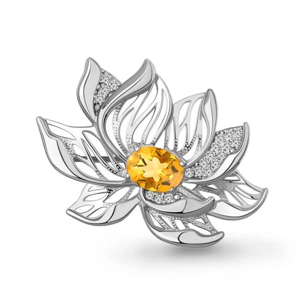 Серебряная брошь DIAMANT-ONLINE с фианитом и цитрином 925 пробы