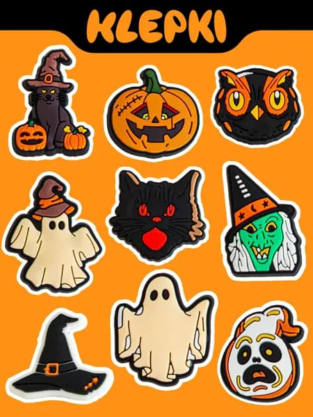 KLEPKI HALLOWEEN, Хэллоуин Джибитсы для crocs, сабо, набор 9шт, джиббитсы для крокс