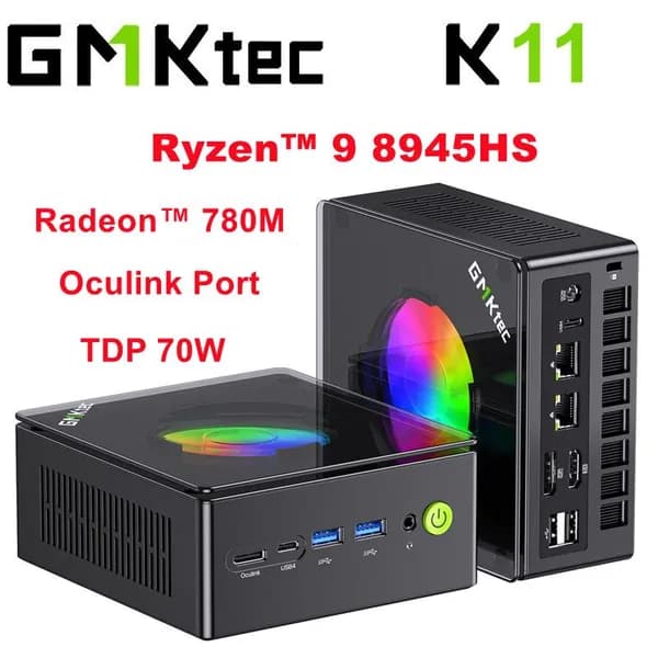 Мини-ПК GMK K11 AMD 8945HS   мини ПК (AMD Ryzen 9 8945HS, RAM Отсутствует, AMD Radeon, Windows 11 Pro), 中国, черный