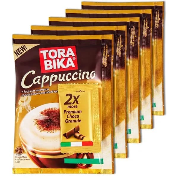 Кофе растворимый Torabika Cappuccino с шоколадной крошкой 5 пакетиков по 25,5г Индонезия