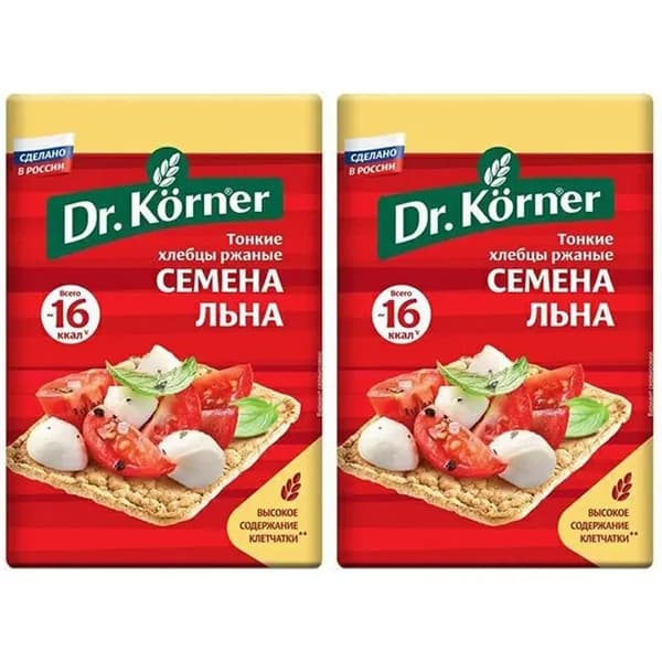 Хлебцы ржаные Dr.Korner хрустящие с семенами льна 100 г, набор: 2 штуки