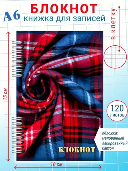 Записная книжка А6 в клетку на пружинке Классика
