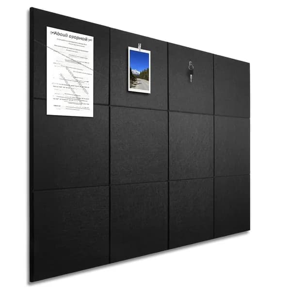 Акустическая панель из войлока 30x30 см на липучке, черная, для декора стен и доски объявлений