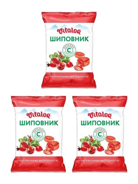 Леденцы на основе трав с витамином С, со вкусом шиповника, 60 г, 3 шт.