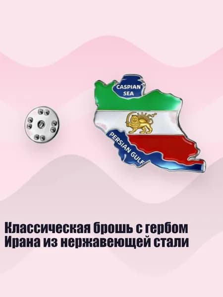 Классическая брошь с гербом Ирана из нержавеющей стали, Серебро - Карта 3