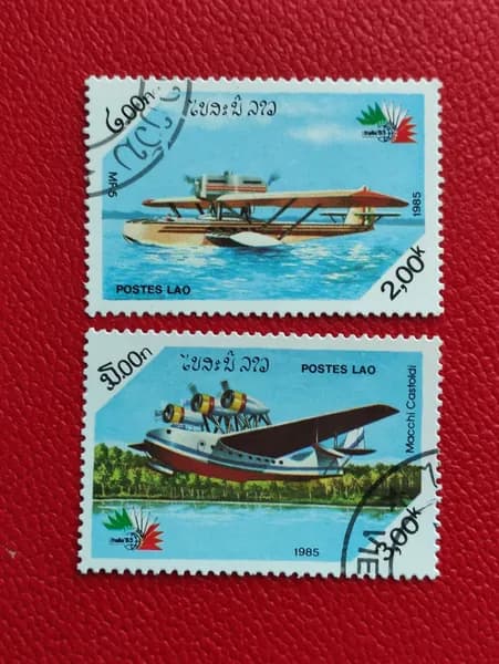 Марки Лаос 1985. Самолеты: "Летающие лодки". Гашение - См фото