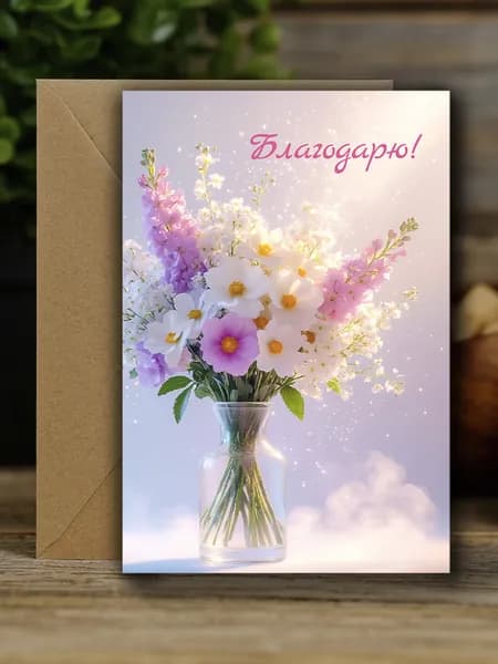 Открытка C благодарностью, 10х15см с крафт-конвертом