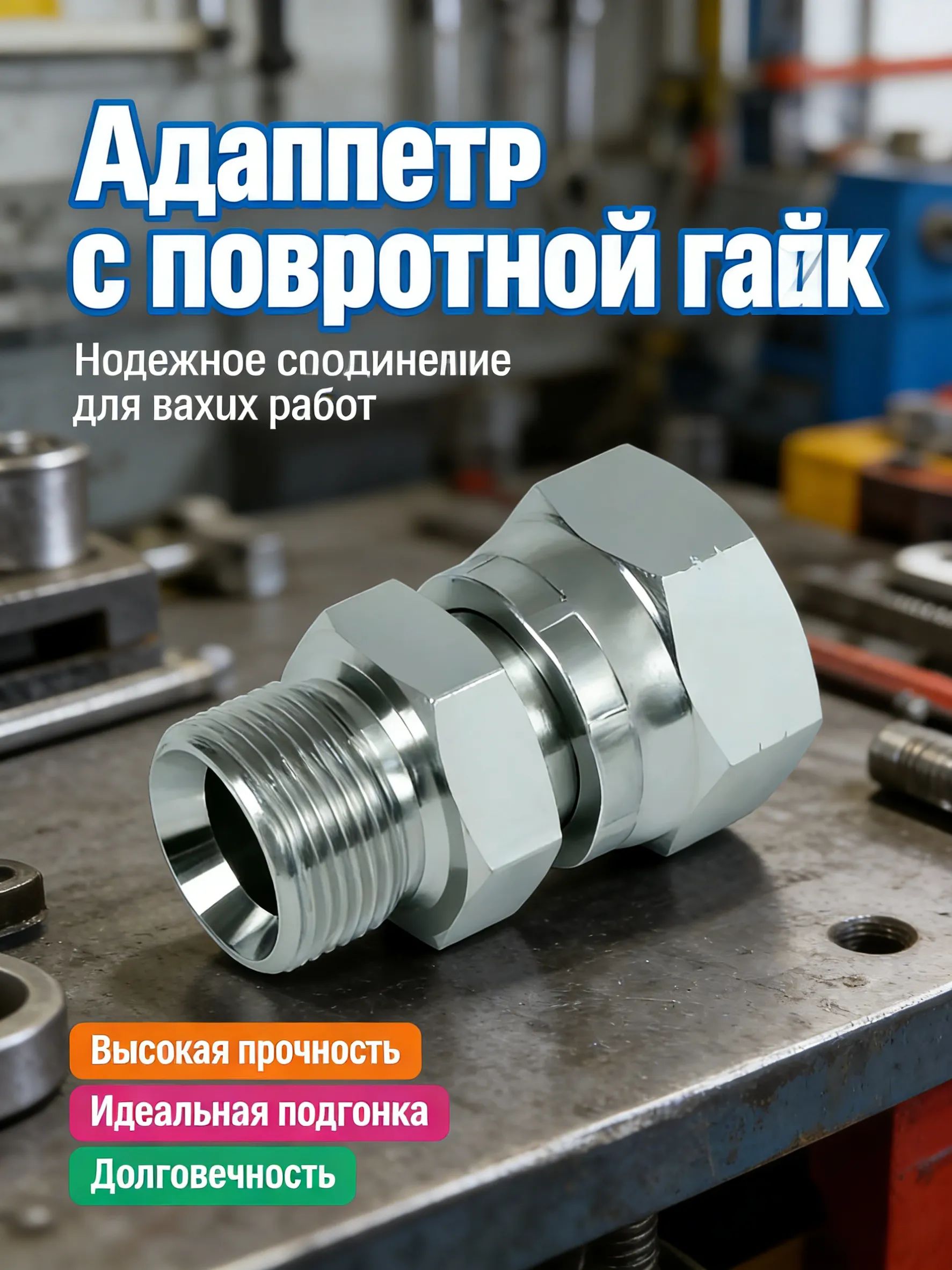 Инновационный переходник GEALFIS с вращающейся гайкой 3/8: уникальная конструкция для облегчения сборки. Оцинкованная сталь, фитинг 3/8F-3/8M, 350 бар