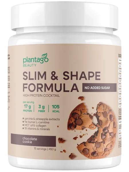 Комплексный протеин PlantaGo Slim & shape formula (протеиновый коктейль для похудения) 450 г, Шоколадное печенье, Контроль аппетита, эффективное похудение