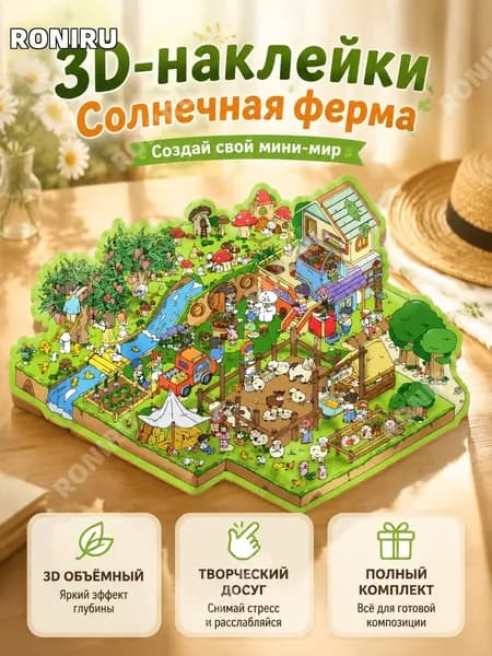 Набор3D наклеек для мини-сцен PET, серия Солнечная ферма , большой формат
