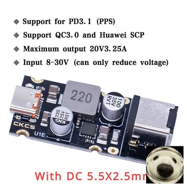 QC4.0 QC3.0 Type-C USB PD 65 Вт Модуль адаптера для быстрой зарядки DC 8-32 В 3.25 A 65 Вт Понижающий модуль SCP / FCP /PDF PD65W