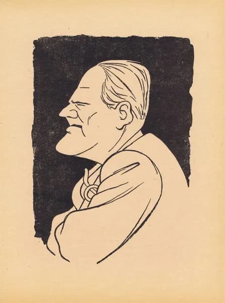 Писатель Вадим Михайлович Кожевников. Портрет, карикатура, шарж. Антикварная цинкография. СССР, 1956 г.