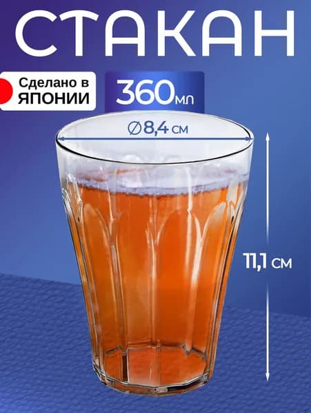 Стакан для воды граненый 360 мл, Д8,4х11,1 см