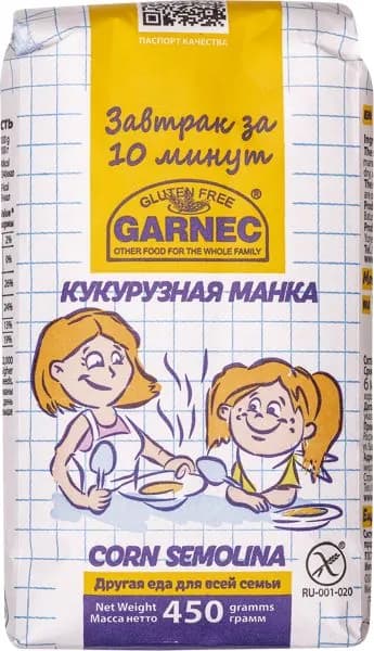 Крупа манная Гарнец Без глютена кукурузная Гарнец м/у, 450 г