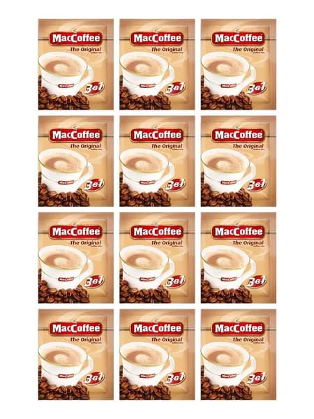 MACCOFFEE Напиток кофейный 3в1 растворимый, 20 г., 12 штук.