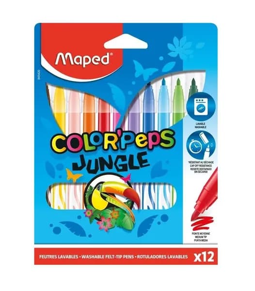 Фломастеры 12 цв. Maped JUNGLE смываемые
