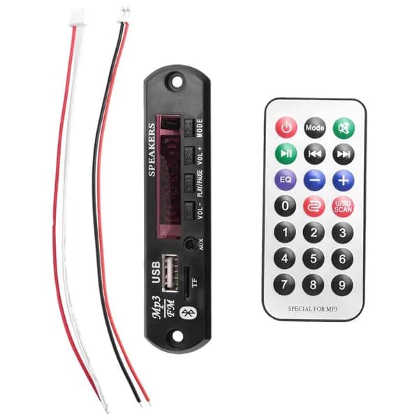 MP3 модуль "Bluetooth" 12V: декодер MP3/WMA, FM-радио, USB/TF, AUX и пульт дистанционного управления