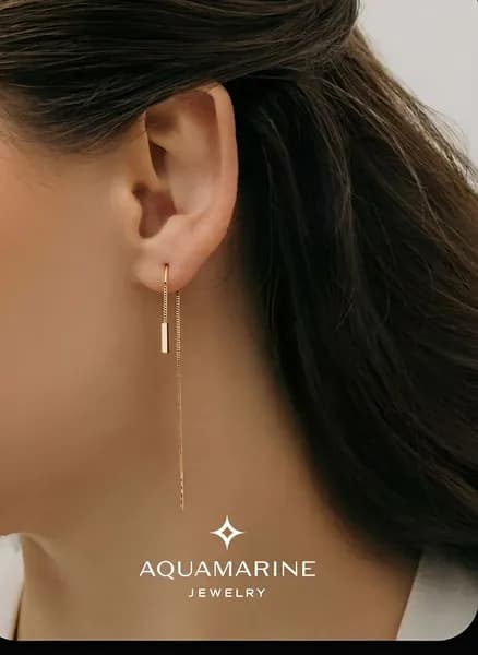 Серьги продевки золотые женские 585 пробы, ювелирные протяжки, AQUAMARINE