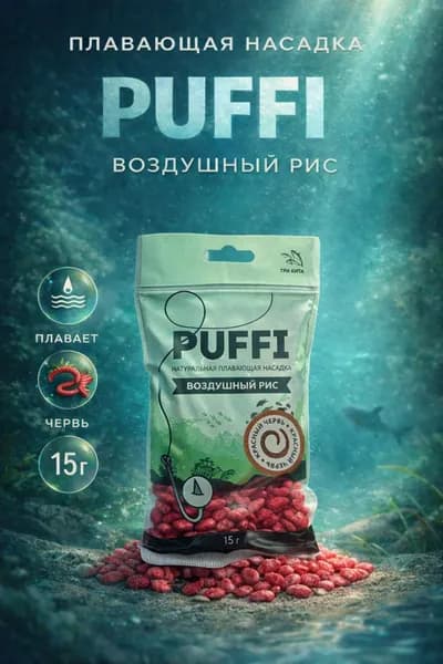 Плавающая насадка PUFFI (ПАФФИ) воздушный рис, Красный червь, 15г - приманка для рыбалки, карась, карп, фидер, поплавок