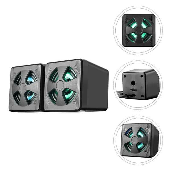 Пластиковая проводная мини колонка с rgb подсветкой и управлением громкостью для дома