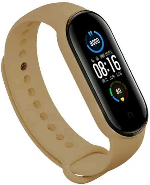 Ремешок для фитнес-браслета Xiaomi Mi Band 5, бежевый. Силиконовый, спортивный браслет для умных (смарт) часов Сяоми Ми Бэнд 5, сменный браслет мужской и женский