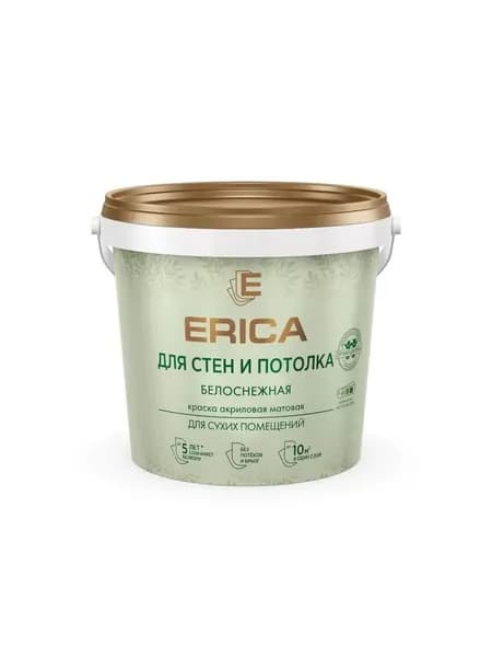 Краска акриловая Erica водно-дисперсионная для стен и потолков, матовая, белая, 1 кг