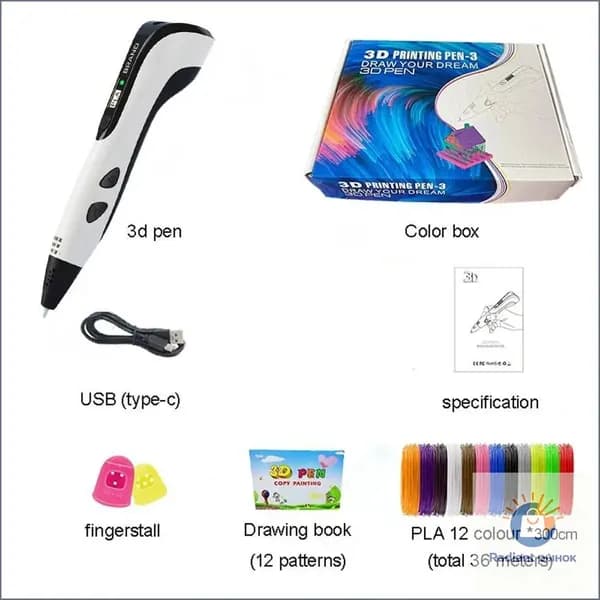 3D ручка 3D BABY PEN-3 мир фантазий в твоих руках с трафаретами + коврик + стержни + шомпол, синяя. 3Д Ручка для детей, школы, дома, творчества