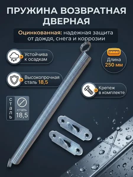 Пружина дверная возвратная, доводчик пружинный 250 х 18.5 мм, цинк 1шт.