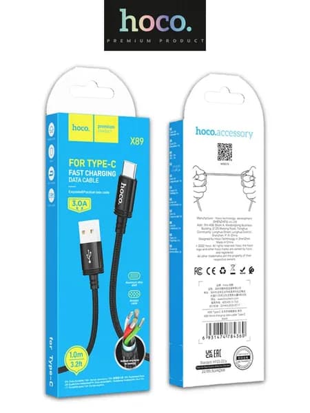 hoco Кабель для мобильных устройств USB Type-A/USB Type-C, 1 м, черный, синий