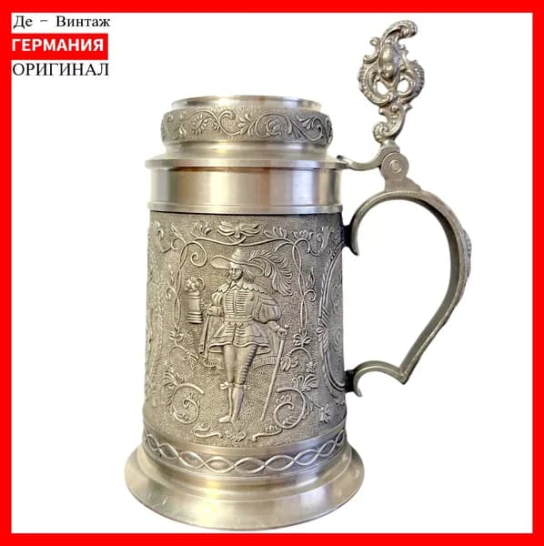 Кружка пивная, оловянная Мушкетер, винтаж. Германия