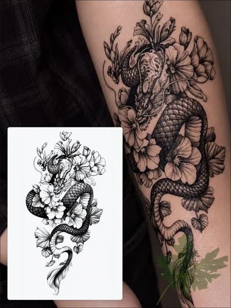Tattoo'шки Временная тату "Змея и цветы" 12*21см