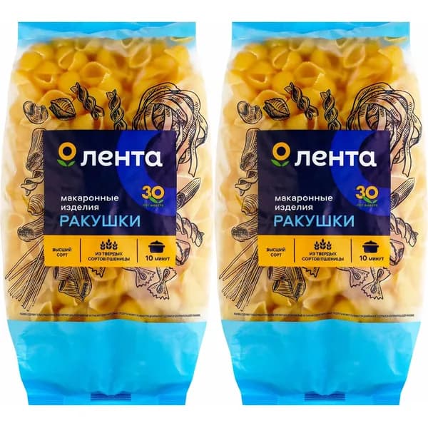 Макаронные изделия Лента Ракушки 450 г, набор: 2 штуки