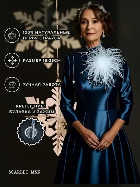 Брошь Цветок из Перьев Актиния