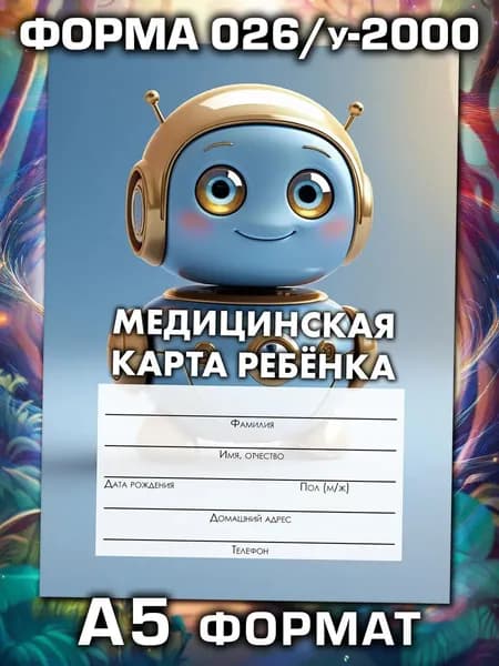 Медицинская карта 026/у-2000 Аурасо, медкарта в детский сад, школу и поликлинику, амбулаторная, формат А5