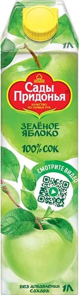 Сок Сады Придонья Яблочный из зеленых яблок, осветленный, восстановленный, 1 л