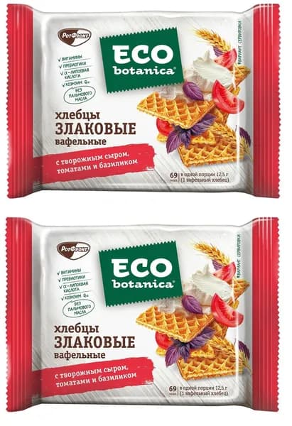 Neo-botanica хлебцы NO SUGAR ADDED вафельные злаковые с творожным сыром, томат - базилик, 75 гр - 2 штуки