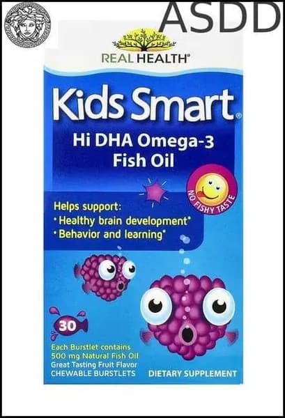 Bioglan, Kids Smart, рыбий жир с омега-3 и высоким содержанием ДГК, с фруктовым вкусом, 30 жевательных лопающихся капсул ASDD