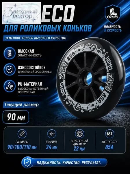 Колеса для роликовых коньков 90/100/110 мм, PU, 85A