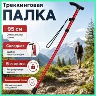 Складная трость из алюминиевого сплава, для прогулок и походов, 5 уровней регулировки, максимальная высота 95 см