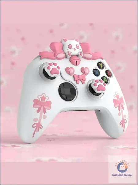 PlayVital Силиконовый Чехол для Геймпада Xbox Series X/S, Sweetheart Kitty, Противоскользящий, с 6 Колпачками и Наклейками, Белый