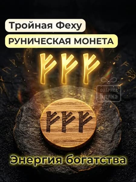 Руническая монета / Оберег Тройная Феху / Денежный талисман из дуба