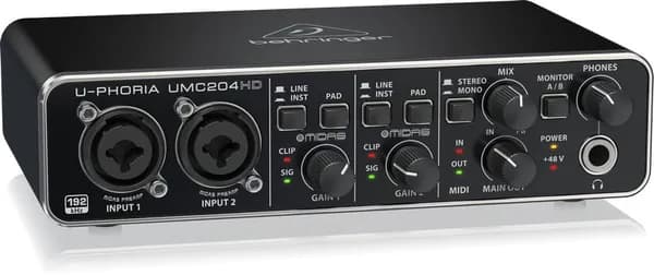 Behringer UMC204HD внешний звуковой/MIDI интерфейс, USB 2.0 , 4 вх/4 вых канала.