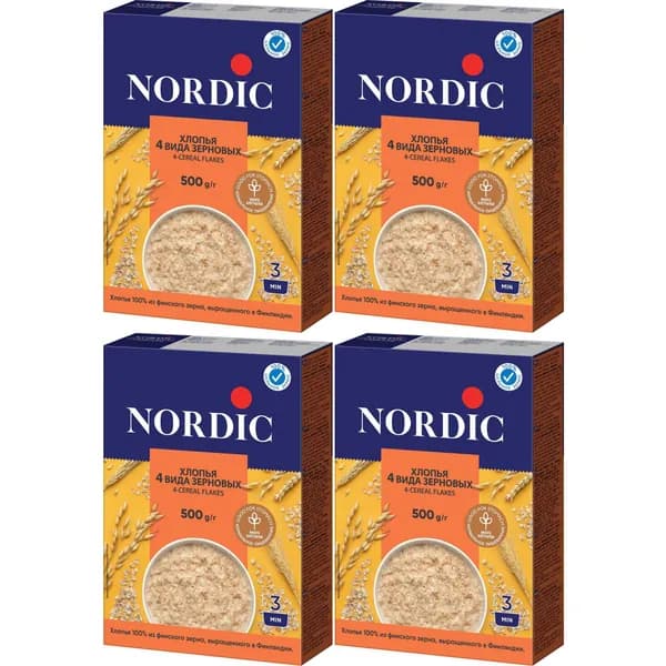 Хлопья Nordic 4 вида зерновых 500 г, набор: 4 штуки