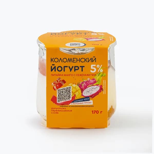 Йогурт Коломенский Питайя-манго-чиа 5%, 170 г