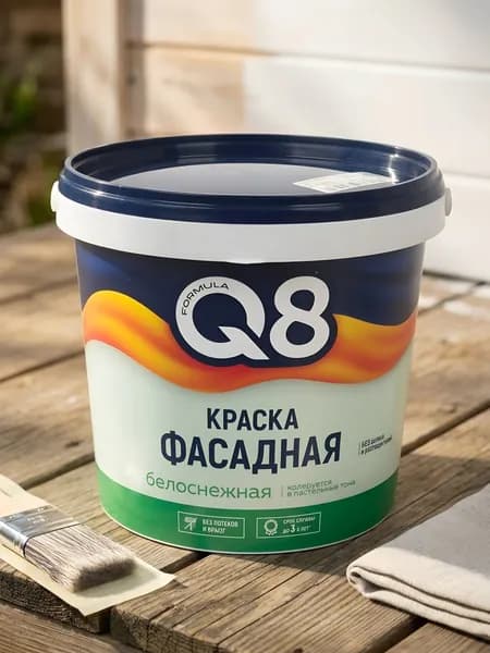 Краска воднодисперсионная, Formula Q8, акриловая, фасадная, матовая, белая, 1.4 кг