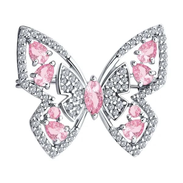 Серебряная брошь DIAMANT-ONLINE с фианитом 925 пробы