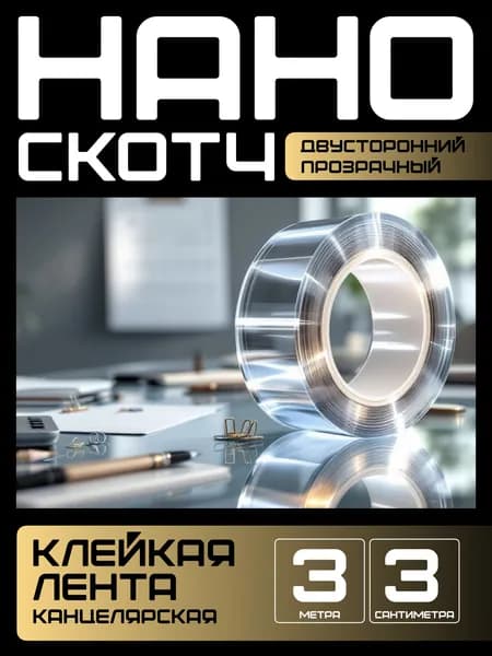 3m-3cm. НАНО ЛЕНТА прозрачная двусторонняя многоразовая водостойкая клейкая. Крепление без сверления картин, зеркал, часов, фото, полок, табличек, постеров, крючков. Сильная фиксация. Нано скотч